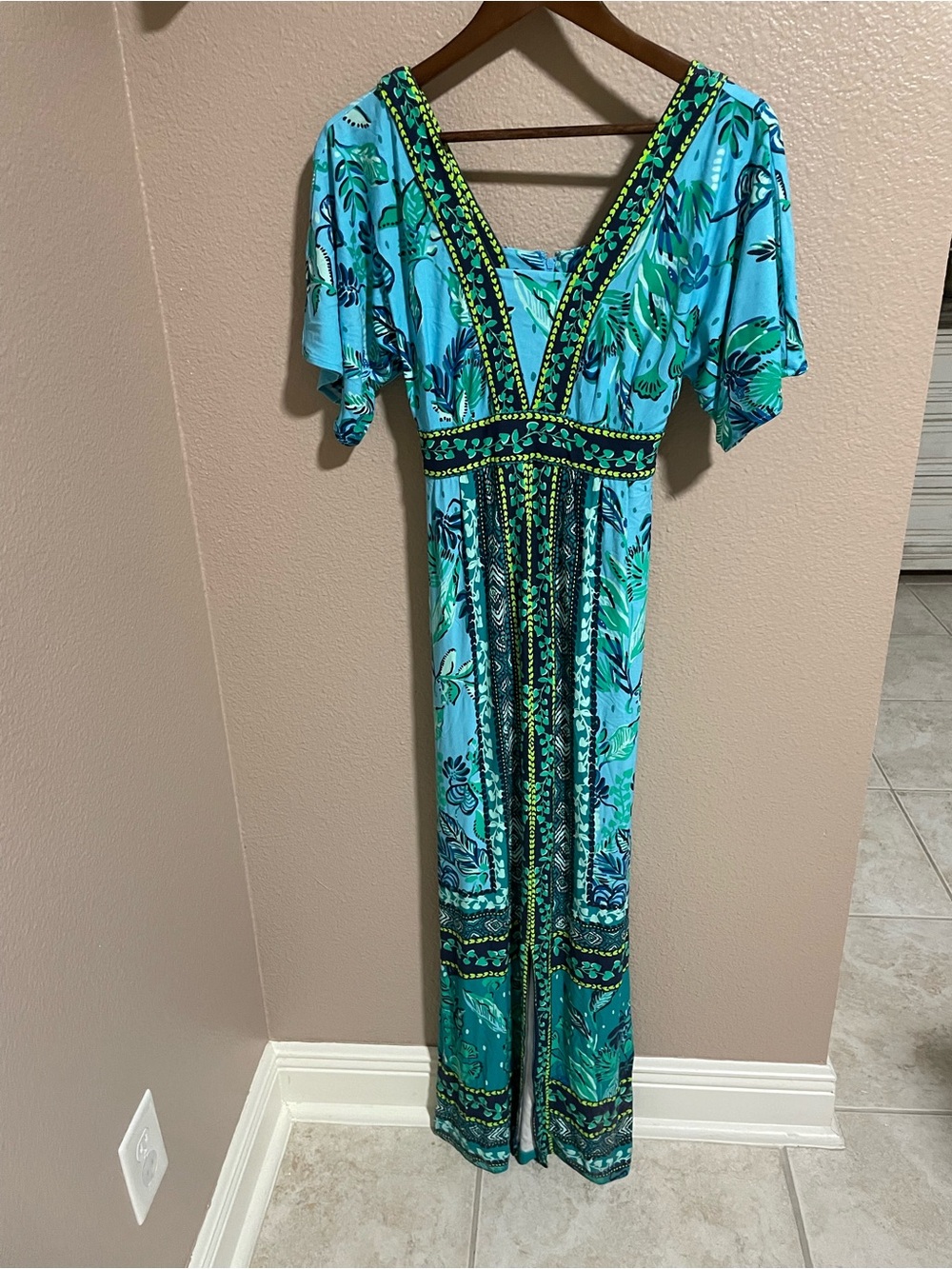 Lilly Pulitzer Maxi Dress with Turquoise & Lime Floral Print